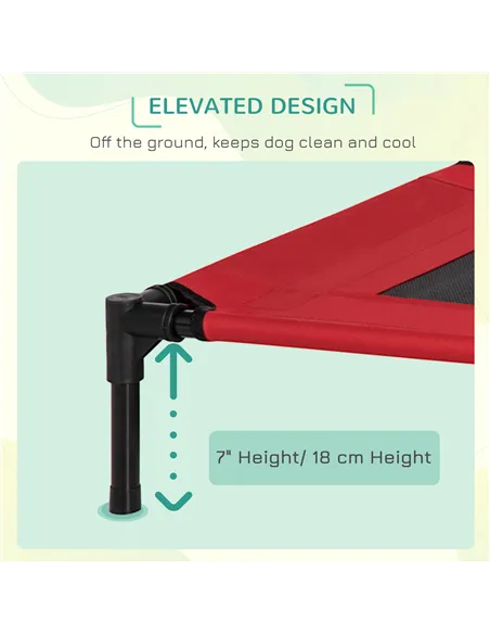 PawHut Raised Dog Bed Cat Elevated Lifted Portable Camping w/ Metal Frame Black and Red (Medium)