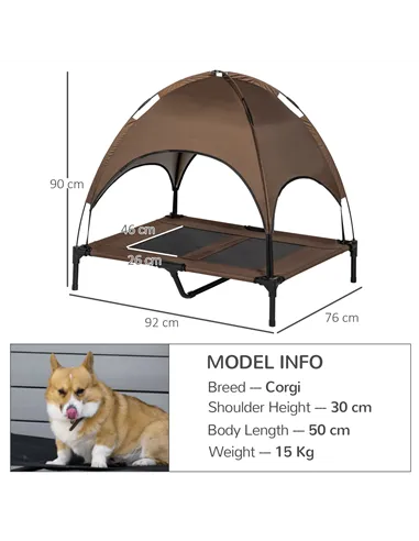 PawHut Raised Dog Bed Waterproof Elevated Pet Cot with Breathable Mesh UV Protection Canopy Brown, for Large Dogs, 92 x 76 x 90c