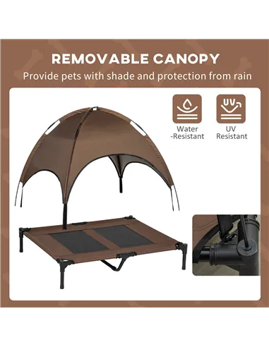 PawHut Raised Dog Bed Waterproof Elevated Pet Cot with Breathable Mesh UV Protection Canopy Brown, for Large Dogs, 92 x 76 x 90c