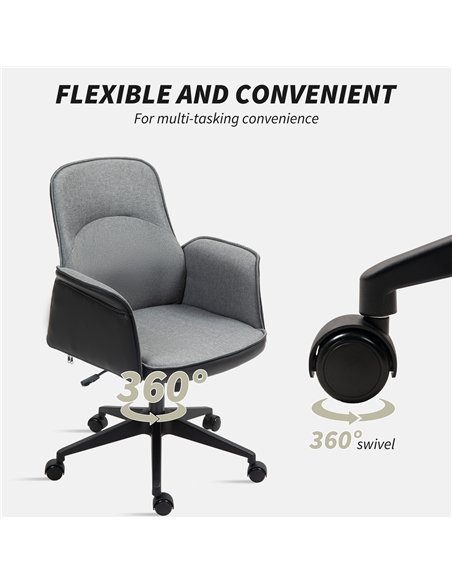 HOMCOM Linen and Faux Leather Mix Office Chair - Grey