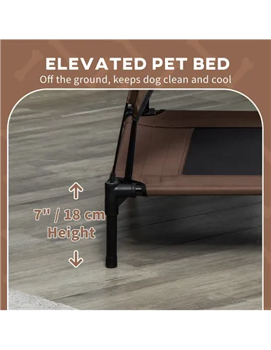 PawHut Raised Dog Bed Waterproof Elevated Pet Cot with Breathable Mesh UV Protection Canopy Brown, for Large Dogs, 92 x 76 x 90c