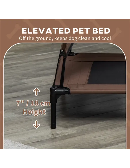 PawHut Raised Dog Bed Waterproof Elevated Pet Cot with Breathable Mesh UV Protection Canopy Brown, for Large Dogs, 92 x 76 x 90c