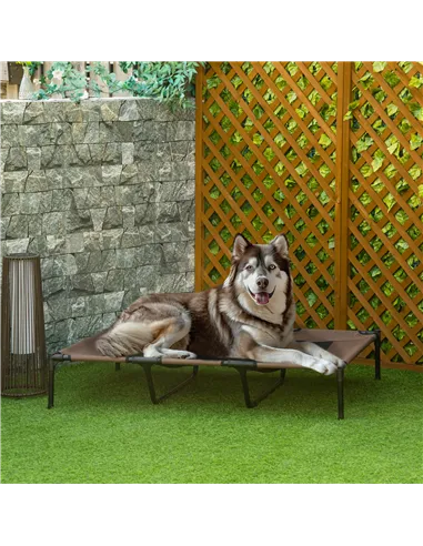 PawHut Raised Dog Bed Cooling Elevated Pet Cot with Breathable Mesh for Indoor Outdoor Use Brown, XX Large, 122 x 92 x 23cm