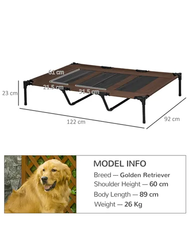 PawHut Raised Dog Bed Cooling Elevated Pet Cot with Breathable Mesh for Indoor Outdoor Use Brown, XX Large, 122 x 92 x 23cm