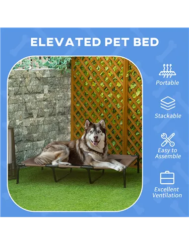 PawHut Raised Dog Bed Cooling Elevated Pet Cot with Breathable Mesh for Indoor Outdoor Use Brown, XX Large, 122 x 92 x 23cm