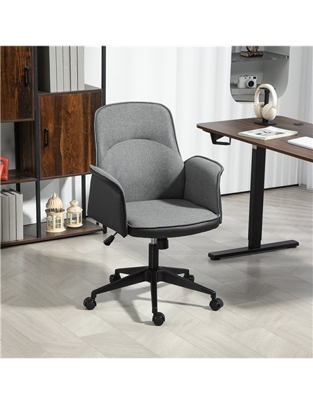 HOMCOM Linen and Faux Leather Mix Office Chair - Grey