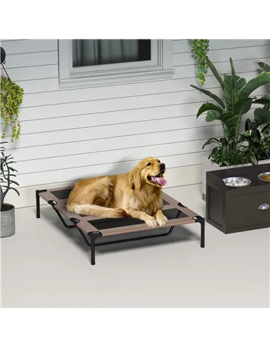 PawHut Raised Dog Bed Cooling Elevated Pet Cot with Breathable Mesh for Indoor Outdoor Use Brown, XX Large, 122 x 92 x 23cm