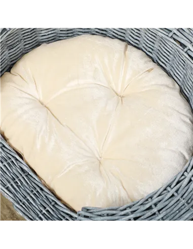 PawHut Wicker Pet Bed Willow Dog Cat Sofa Couch Puppy Basket with Cushion Grey 57L x 46W x 17.5H cm