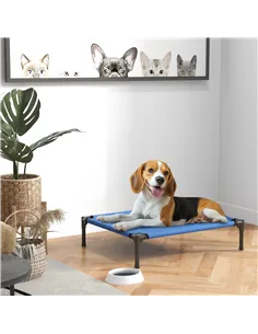 PawHut Raised Dog Bed Cat Elevated Lifted Portable Camping w/ Metal Frame Blue (Medium) 2