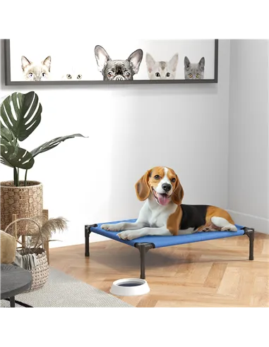 PawHut Raised Dog Bed Cat Elevated Lifted Portable Camping w/ Metal Frame Blue (Medium)