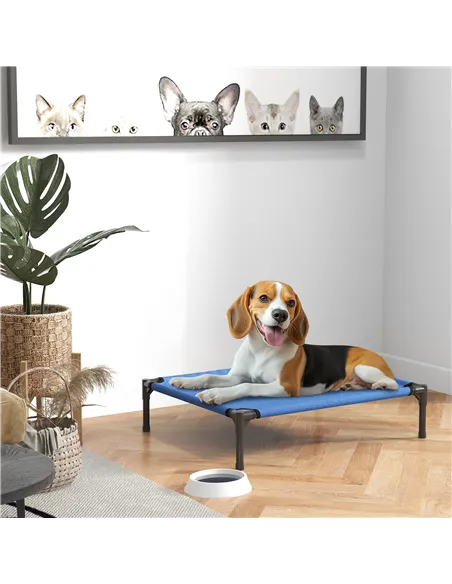 PawHut Raised Dog Bed Cat Elevated Lifted Portable Camping w/ Metal Frame Blue (Medium)