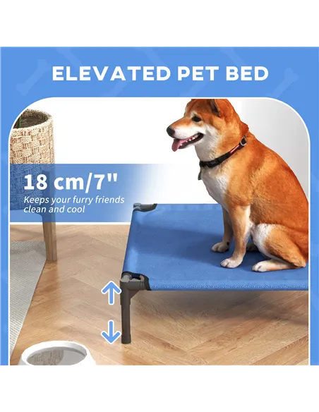 PawHut Raised Dog Bed Cat Elevated Lifted Portable Camping w/ Metal Frame Blue (Medium)