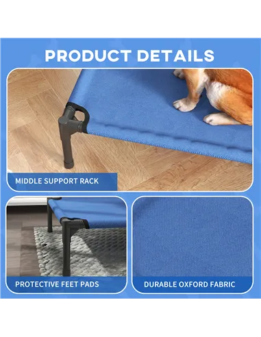 PawHut Raised Dog Bed Cat Elevated Lifted Portable Camping w/ Metal Frame Blue (Medium)