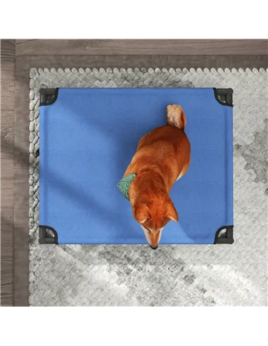 PawHut Raised Dog Bed Cat Elevated Lifted Portable Camping w/ Metal Frame Blue (Medium)