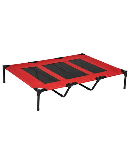 PawHut Raised Dog Bed Cooling Elevated Pet Cot with Breathable Mesh for Indoor Outdoor Use Red, XX Large, 122 x 92 x 23cm