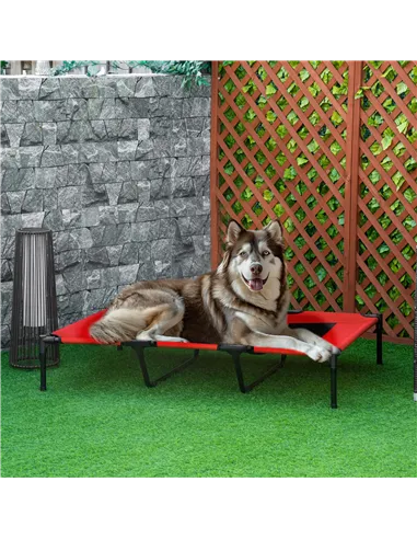 PawHut Raised Dog Bed Cooling Elevated Pet Cot with Breathable Mesh for Indoor Outdoor Use Red, XX Large, 122 x 92 x 23cm