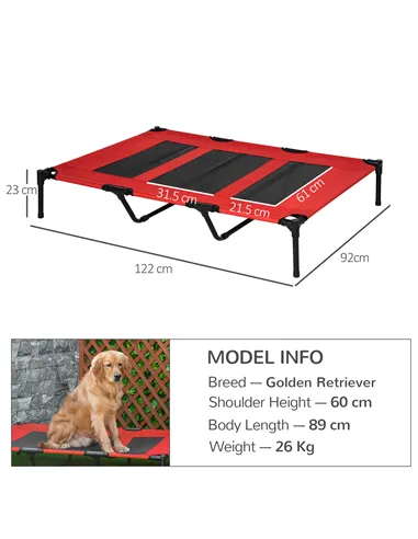 PawHut Raised Dog Bed Cooling Elevated Pet Cot with Breathable Mesh for Indoor Outdoor Use Red, XX Large, 122 x 92 x 23cm