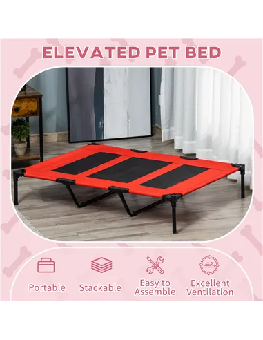 PawHut Raised Dog Bed Cooling Elevated Pet Cot with Breathable Mesh for Indoor Outdoor Use Red, XX Large, 122 x 92 x 23cm