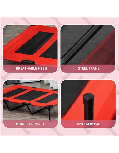 PawHut Raised Dog Bed Cooling Elevated Pet Cot with Breathable Mesh for Indoor Outdoor Use Red, XX Large, 122 x 92 x 23cm