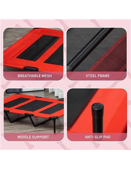 PawHut Raised Dog Bed Cooling Elevated Pet Cot with Breathable Mesh for Indoor Outdoor Use Red, XX Large, 122 x 92 x 23cm