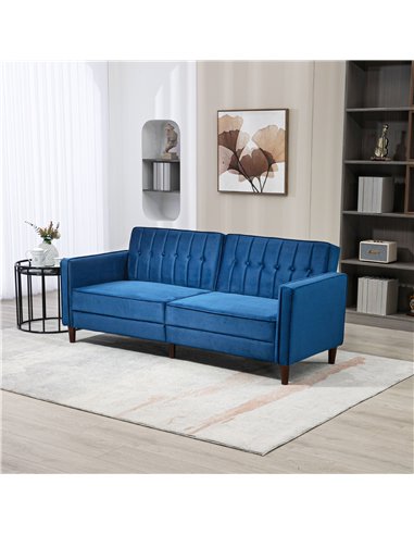 HOMCOM Velvet-Feel Three-Seater Sofa Bed - Blue