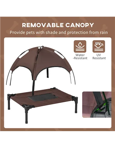 PawHut Raised Dog Bed Waterproof Elevated Pet Cot with Breathable Mesh UV Protection Canopy Brown, for Small Dogs, 61 x 46 x 62c
