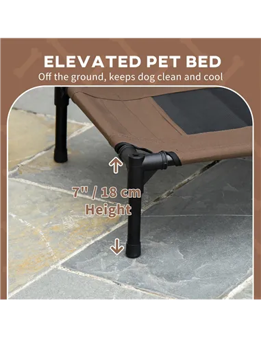 PawHut Raised Dog Bed Waterproof Elevated Pet Cot with Breathable Mesh UV Protection Canopy Brown, for Small Dogs, 61 x 46 x 62c