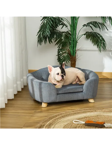 PawHut Dog Sofa Bed Pet Chair Couch with Water Resistant Fabric, Kitten Lounge with Soft Cushion, Wooden Frame for Mini Size Dog