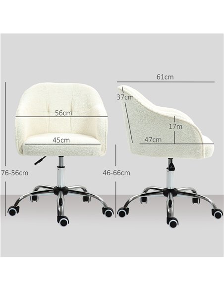 HOMCOM 46-56 cm Teddy Fleece Office Chair - Cream