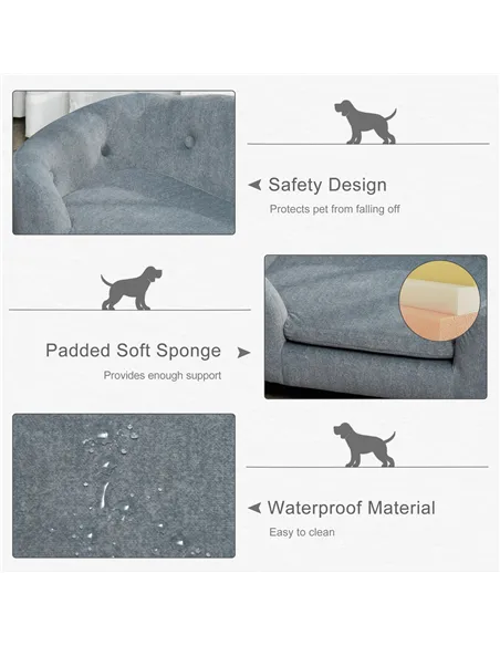 PawHut Dog Sofa Bed Pet Chair Couch with Water Resistant Fabric, Kitten Lounge with Soft Cushion, Wooden Frame for Mini Size Dog