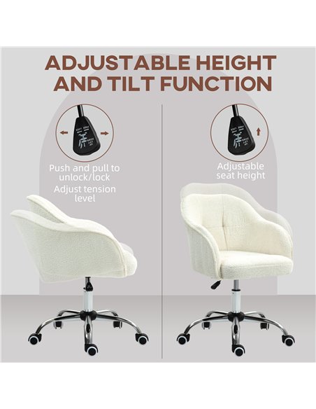 HOMCOM 46-56 cm Teddy Fleece Office Chair - Cream