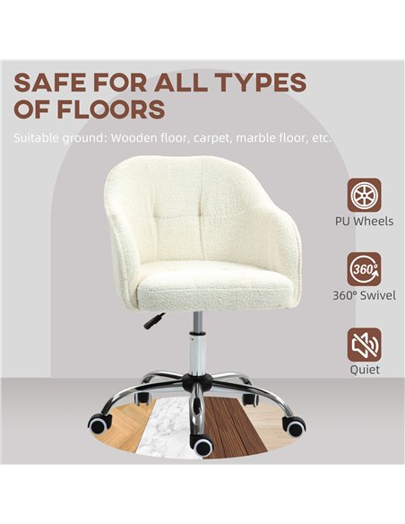HOMCOM 46-56 cm Teddy Fleece Office Chair - Cream