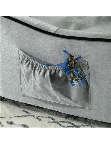 PawHut Dog Sofa Pet Chair, Kitten Bed Couch w/ Wooden Frame, Removable Cushion - Silver-Tone and Grey