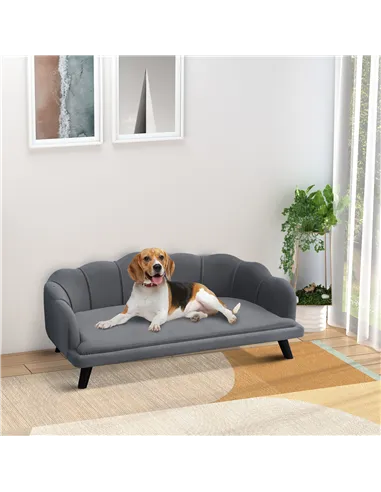 PawHut Dog Sofa, Pet Couch Bed for Medium, Large Dogs, with Legs, Cushion - Grey
