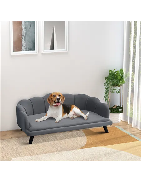 PawHut Dog Sofa, Pet Couch Bed for Medium, Large Dogs, with Legs, Cushion - Grey