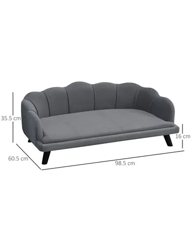 PawHut Dog Sofa, Pet Couch Bed for Medium, Large Dogs, with Legs, Cushion - Grey