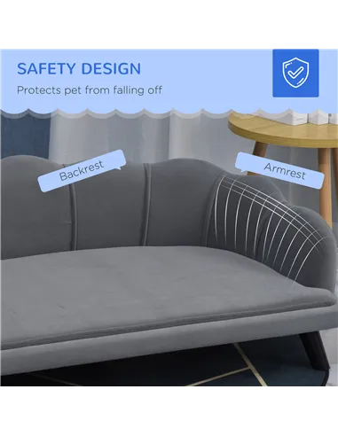 PawHut Dog Sofa, Pet Couch Bed for Medium, Large Dogs, with Legs, Cushion - Grey