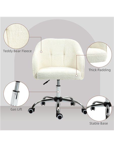 HOMCOM 46-56 cm Teddy Fleece Office Chair - Cream