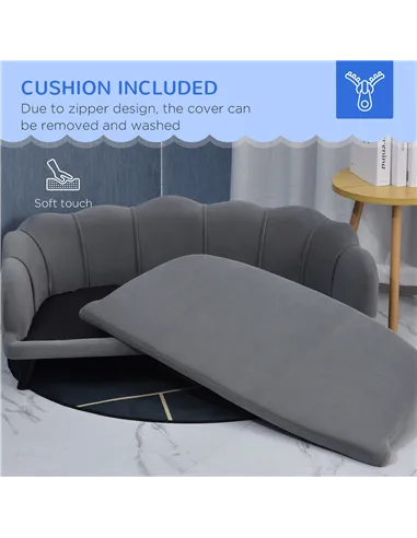 PawHut Dog Sofa, Pet Couch Bed for Medium, Large Dogs, with Legs, Cushion - Grey
