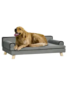 PawHut Dog Sofa, with Wooden Legs, Water-Resistant Fabric, for Medium & Large Dogs - Grey