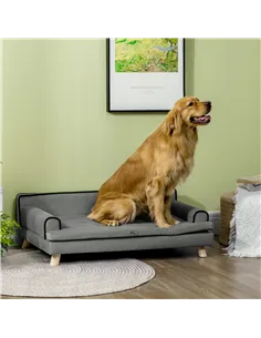 PawHut Dog Sofa, with Wooden Legs, Water-Resistant Fabric, for Medium & Large Dogs - Grey 2