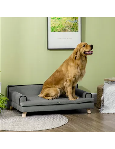 PawHut Dog Sofa, with Wooden Legs, Water-Resistant Fabric, for Medium & Large Dogs - Grey