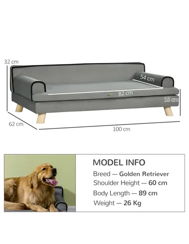 PawHut Dog Sofa, with Wooden Legs, Water-Resistant Fabric, for Medium & Large Dogs - Grey