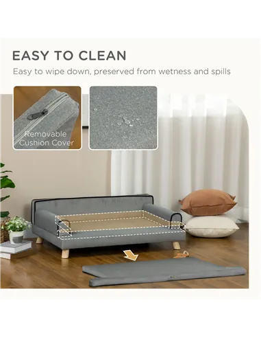 PawHut Dog Sofa, with Wooden Legs, Water-Resistant Fabric, for Medium & Large Dogs - Grey