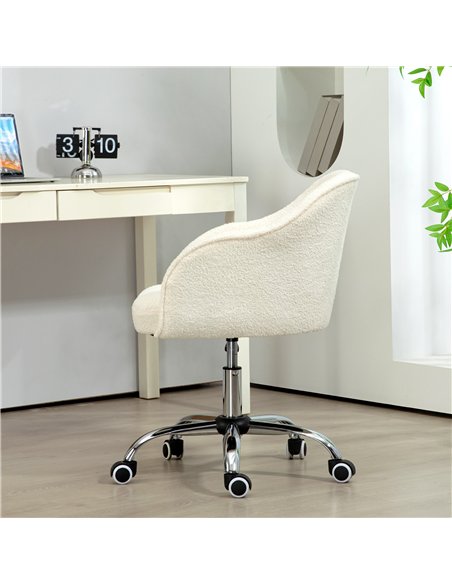 HOMCOM 46-56 cm Teddy Fleece Office Chair - Cream
