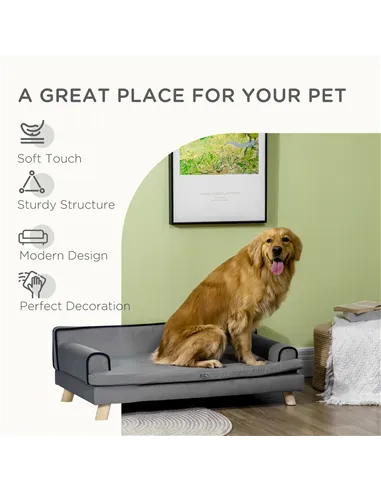 PawHut Dog Sofa, with Wooden Legs, Water-Resistant Fabric, for Medium & Large Dogs - Grey