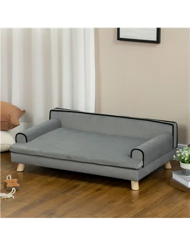 PawHut Dog Sofa, with Wooden Legs, Water-Resistant Fabric, for Medium & Large Dogs - Grey