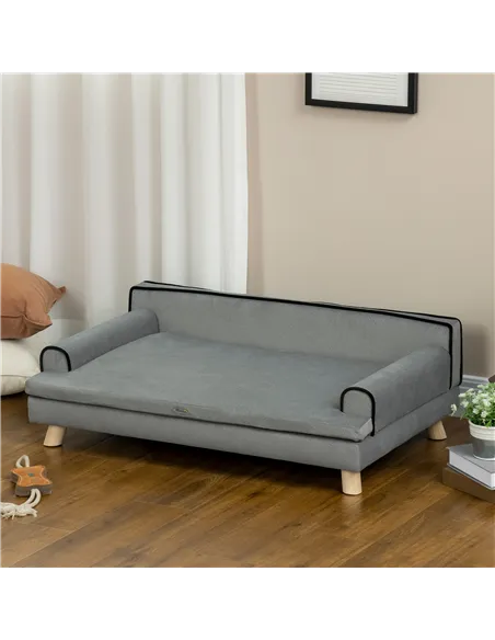 PawHut Dog Sofa, with Wooden Legs, Water-Resistant Fabric, for Medium & Large Dogs - Grey