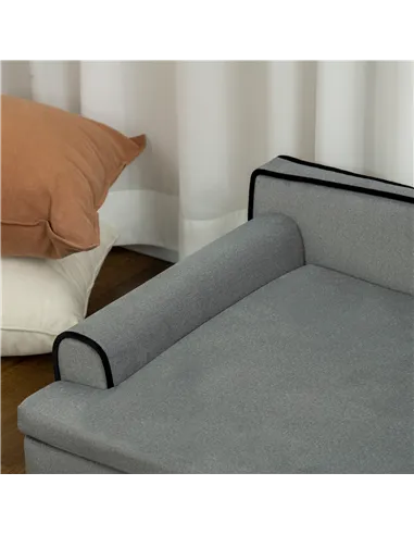 PawHut Dog Sofa, with Wooden Legs, Water-Resistant Fabric, for Medium & Large Dogs - Grey