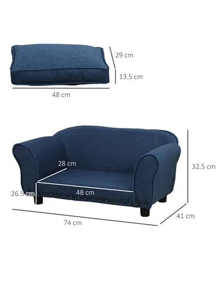 PawHut Dog Sofa for XS and S Size Dogs, Pet Chair Couch with Thick Sponge Padded Cushion, Kitten Lounge Bed with Washable Cover,